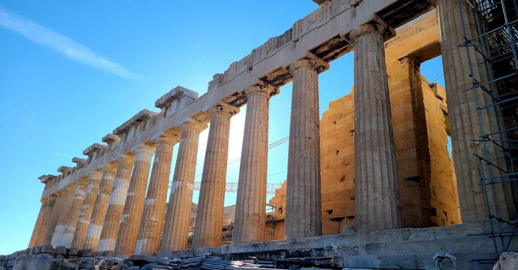 pexels photo 14198940 14198940 View of the ancient Parthenon in Athens under a clear blue sky, showcasing its historic architecture.